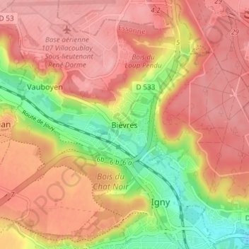 Bièvres topographic map, elevation, terrain