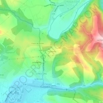 Les Grèzes topographic map, elevation, terrain