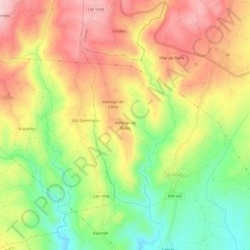Valongo de Baixo topographic map, elevation, terrain