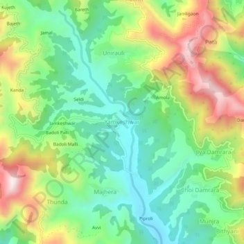 Yamkeshwar topographic map, elevation, terrain