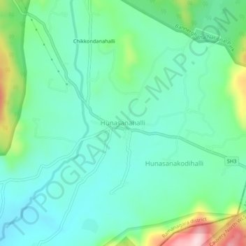 Hunasanahalli topographic map, elevation, terrain