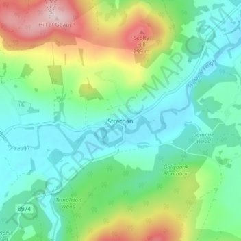 Strachan topographic map, elevation, terrain