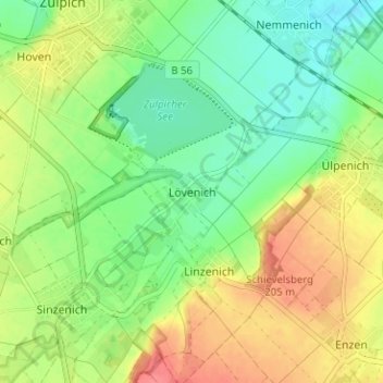 Lövenich topographic map, elevation, terrain
