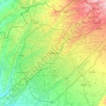 Tashkent topographic map, elevation, terrain
