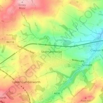 Skelmanthorpe topographic map, elevation, terrain