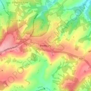 Pembury topographic map, elevation, terrain