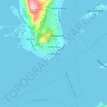 Valderhaug topographic map, elevation, terrain