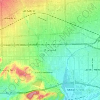 Rosemead topographic map, elevation, terrain
