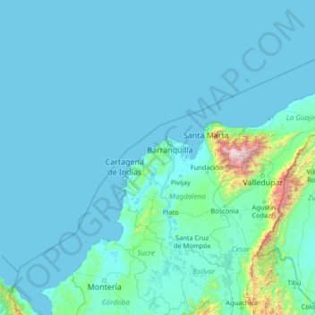 Atlántico topographic map, elevation, terrain