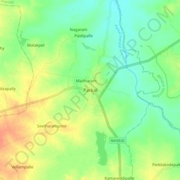 Parkal topographic map, elevation, terrain
