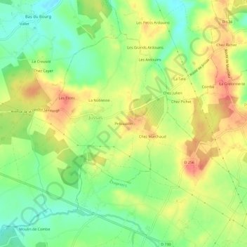 Pellouaille topographic map, elevation, terrain