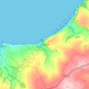 Tresaith topographic map, elevation, terrain