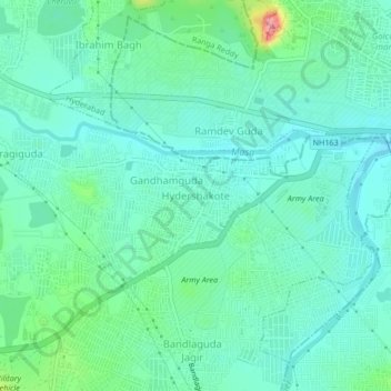 Hydershakote topographic map, elevation, terrain