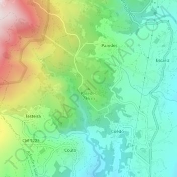 Paredes topographic map, elevation, terrain