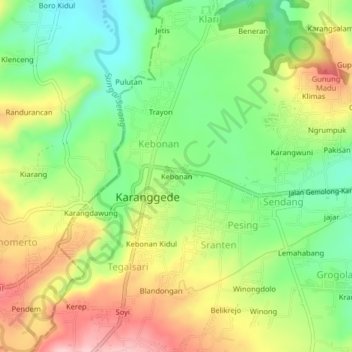 Kebonan topographic map, elevation, terrain