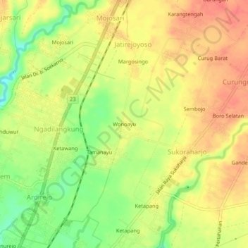 Wonoayu topographic map, elevation, terrain