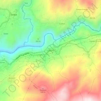 Cidadelhe topographic map, elevation, terrain