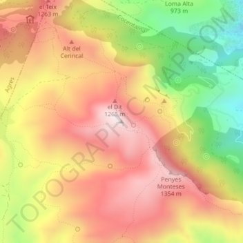 Montcabrer topographic map, elevation, terrain