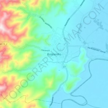 Roldanillo topographic map, elevation, terrain
