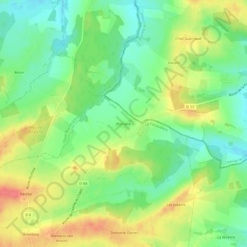 Prunière topographic map, elevation, terrain