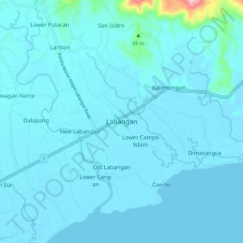 Labangan topographic map, elevation, terrain