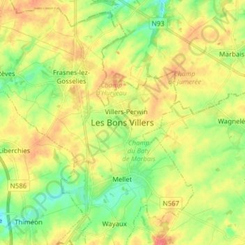 Les Bons Villers topographic map, elevation, terrain