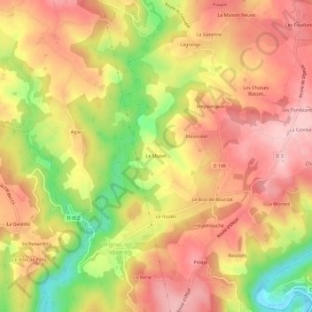 Le Mialet topographic map, elevation, terrain