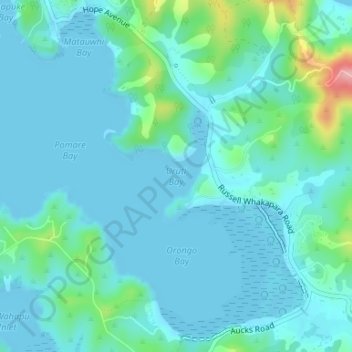 Uruti Bay topographic map, elevation, terrain