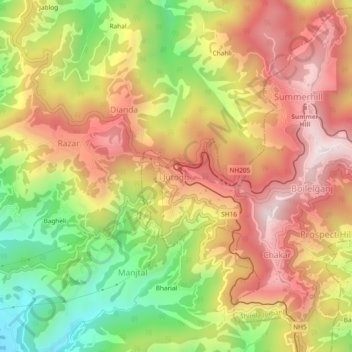 Jutogh topographic map, elevation, terrain