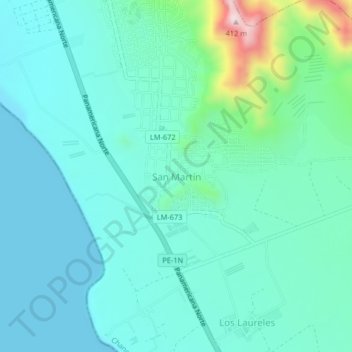 San Martín topographic map, elevation, terrain
