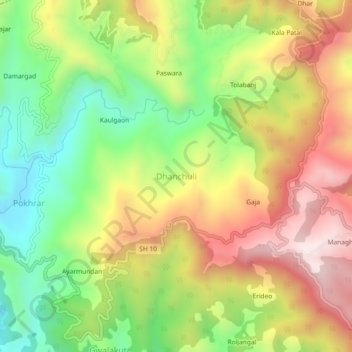 Dhanchuli topographic map, elevation, terrain