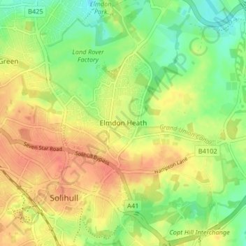 Elmdon Heath topographic map, elevation, terrain