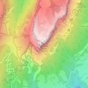 Dent de Crolles topographic map, elevation, terrain