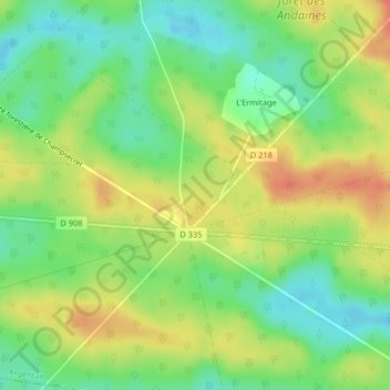 Forêt des Andaines topographic map, elevation, terrain