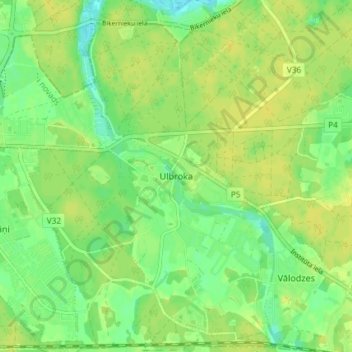 Ulbroka topographic map, elevation, terrain