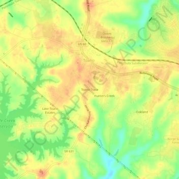 Toano Trace topographic map, elevation, terrain