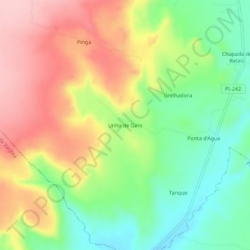 Unha de Gato topographic map, elevation, terrain