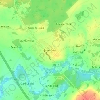 Jauniūnai topographic map, elevation, terrain