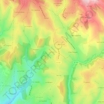Le Frein topographic map, elevation, terrain