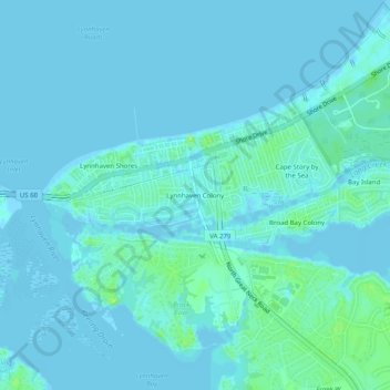 Lynnhaven Colony topographic map, elevation, terrain