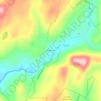 Willowemoc topographic map, elevation, terrain