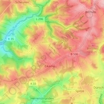 Oberscheid topographic map, elevation, terrain