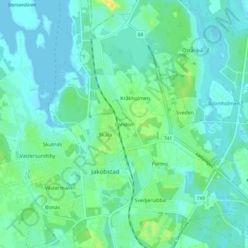 London topographic map, elevation, terrain