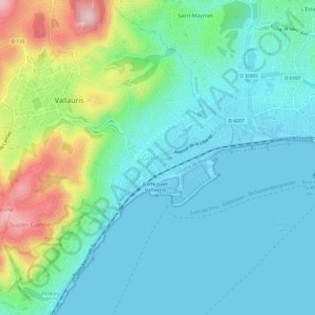 Golfe-Juan topographic map, elevation, terrain