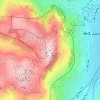 Mount Gerizim topographic map, elevation, terrain