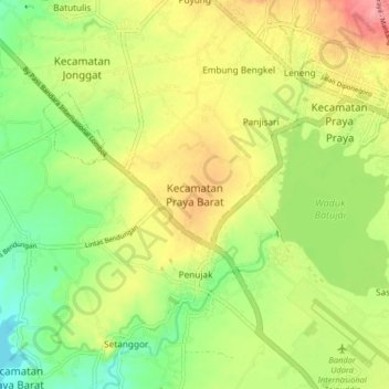 Kecamatan Praya Barat topographic map, elevation, terrain