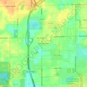 Oak Tree Park topographic map, elevation, terrain