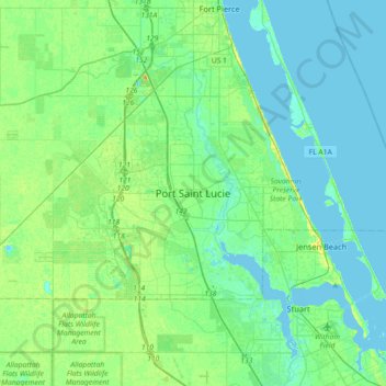 Port St. Lucie topographic map, elevation, terrain