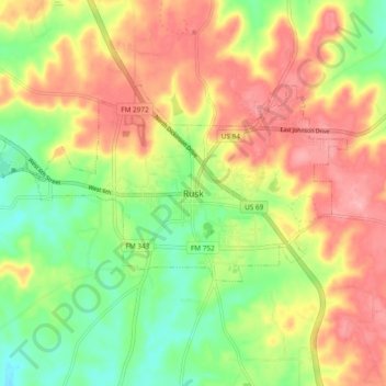 Rusk topographic map, elevation, terrain
