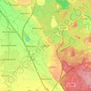 Liblar topographic map, elevation, terrain